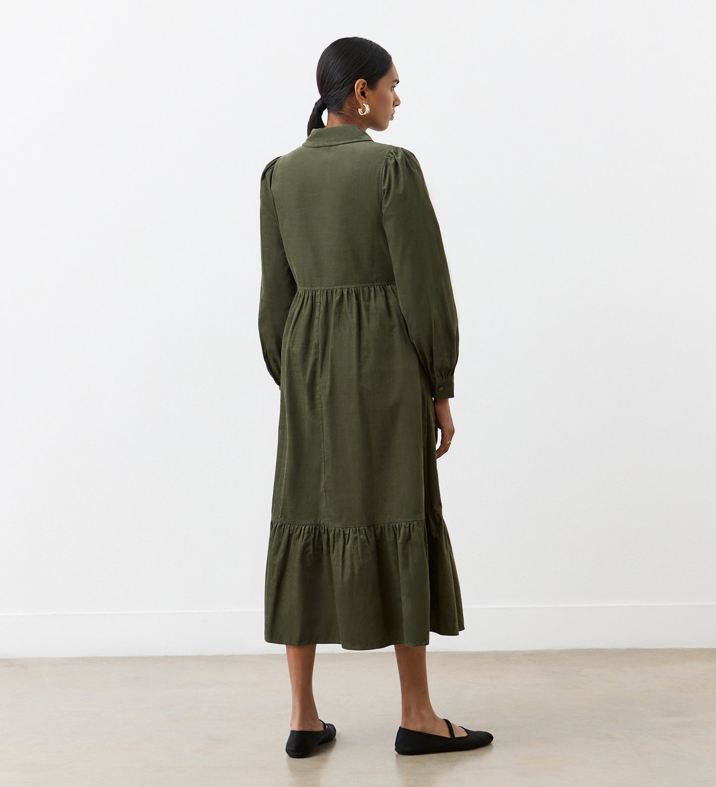 Callie Khaki Corduroy Midi Dress