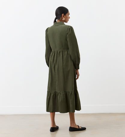 Callie Khaki Corduroy Midi Dress