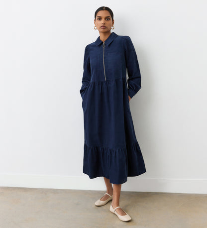 Callie Navy Corduroy Midi Dress