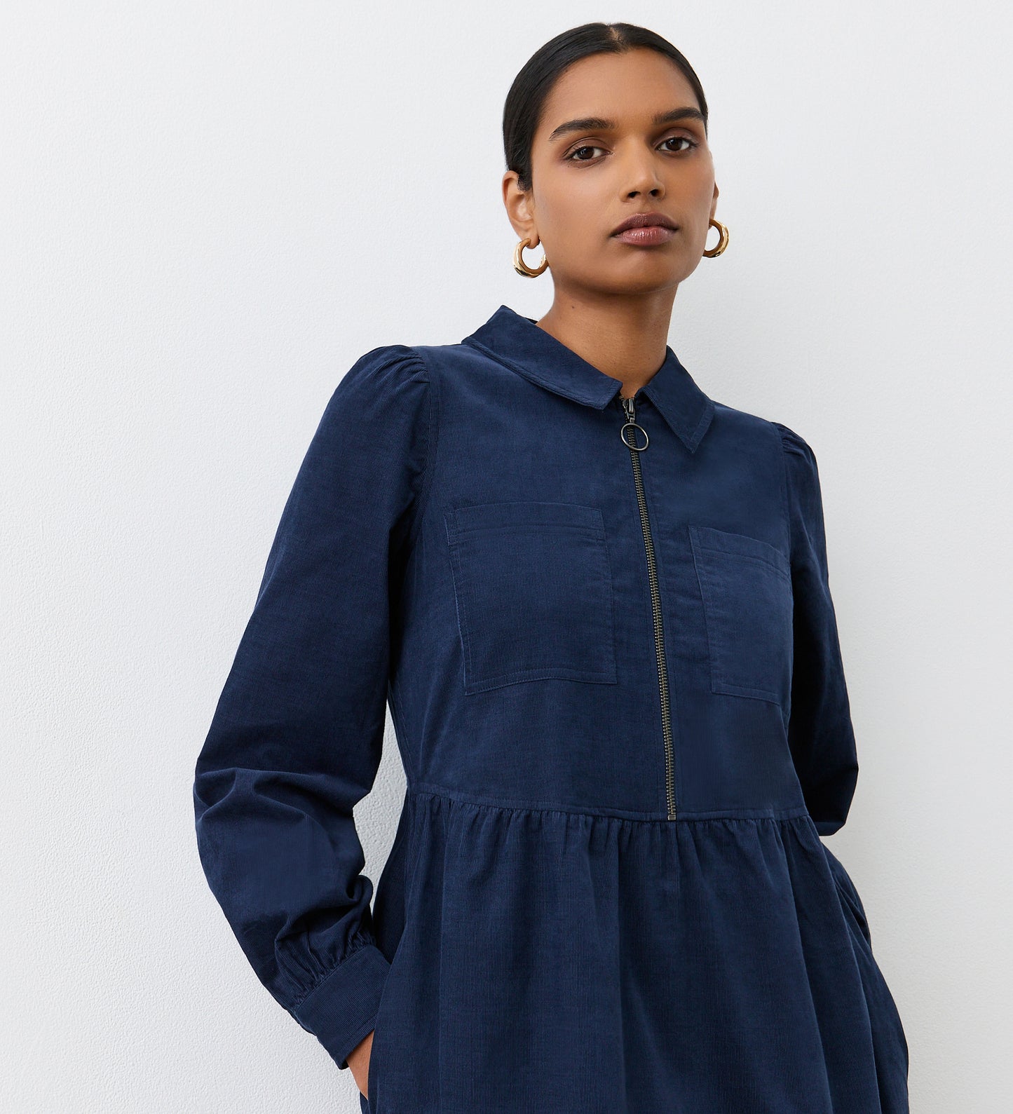 Callie Navy Corduroy Midi Dress