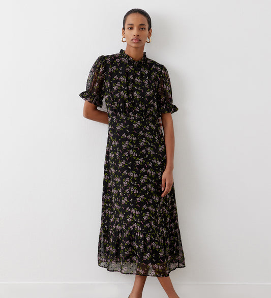 Camille Black Ditsy Chiffon Midi Dress