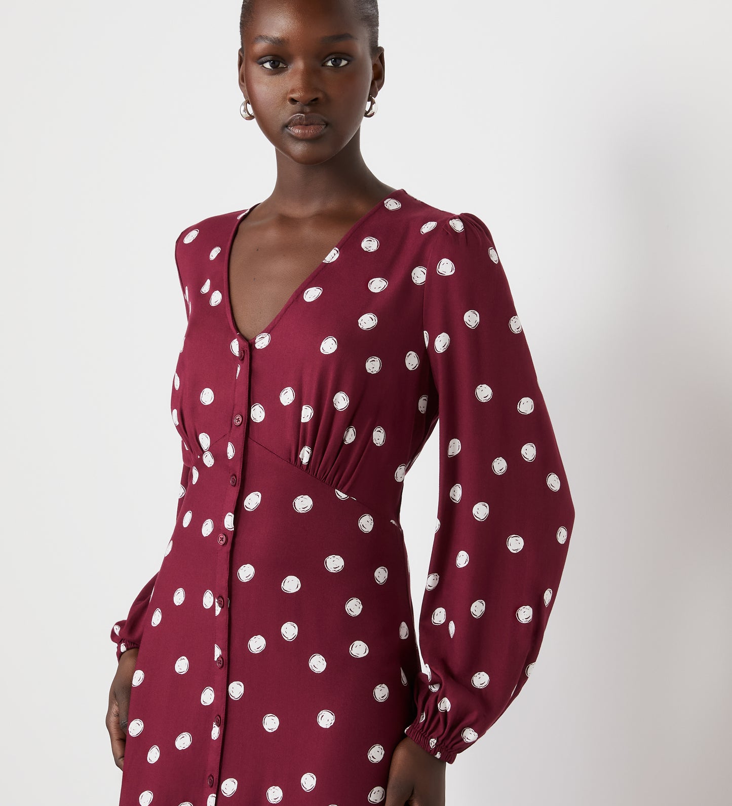 Cheryl Bordeaux Spot Midi Dress