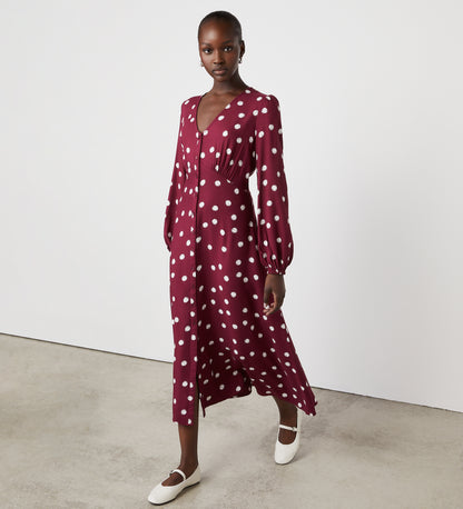 Cheryl Bordeaux Spot Midi Dress