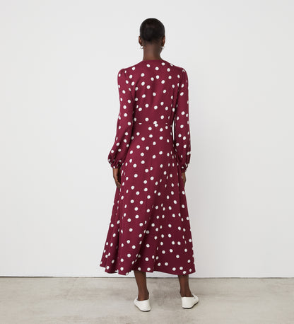 Cheryl Bordeaux Spot Midi Dress