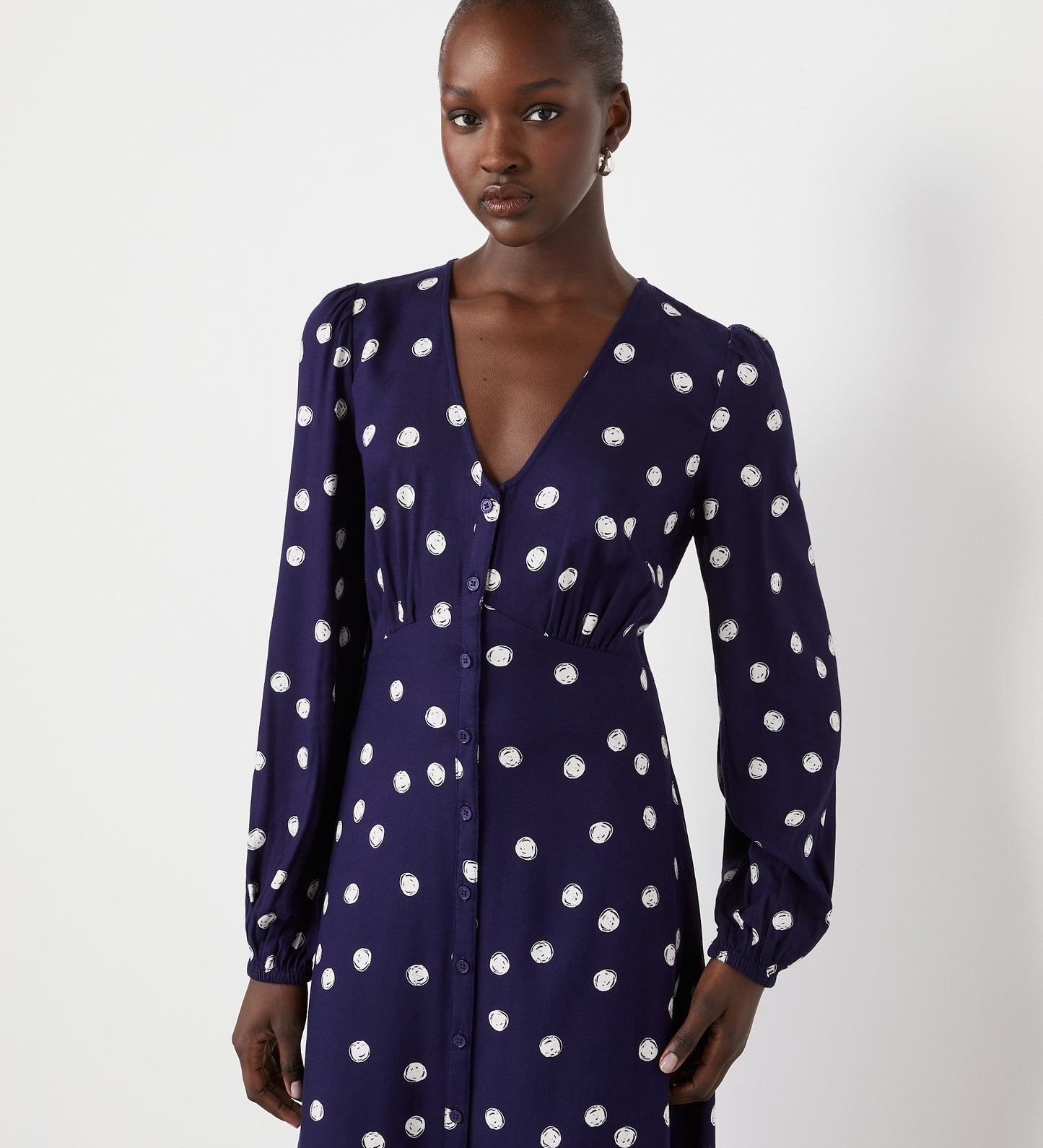 Cheryl Navy Spot Midi Dress