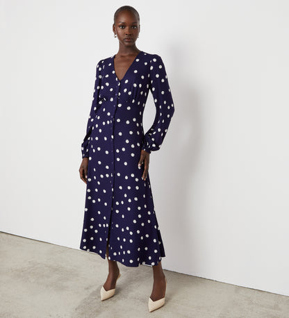 Cheryl Navy Spot Midi Dress