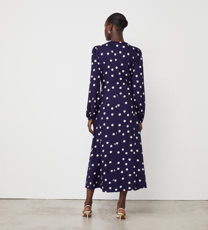 Cheryl Navy Spot Midi Dress