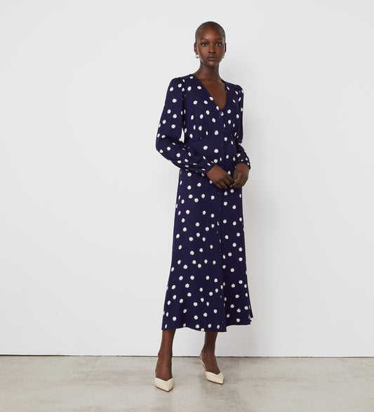 Cheryl Navy Spot Midi Dress