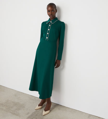 Clarice Bottle Green Ponte Jersey Midi Dress