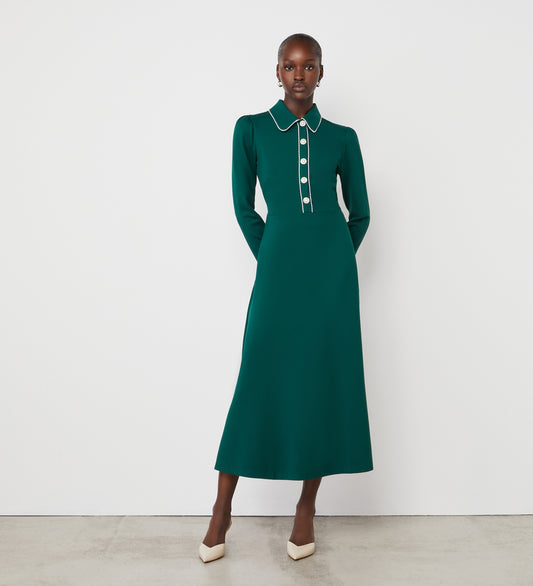 Clarice Bottle Green Ponte Jersey Midi Dress