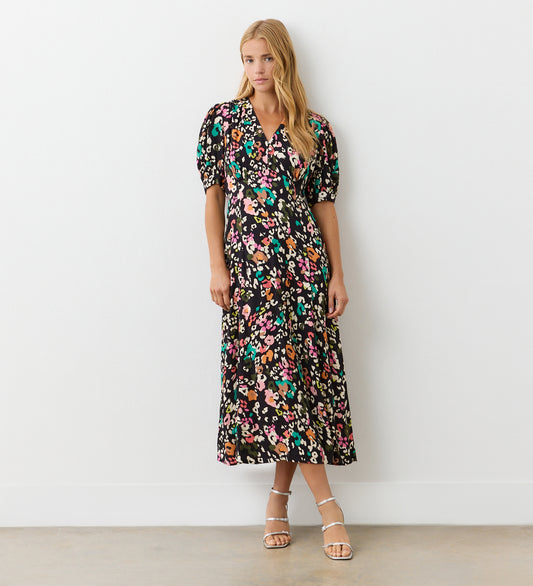 Colette Leopard Crepe Midi Tea Dress