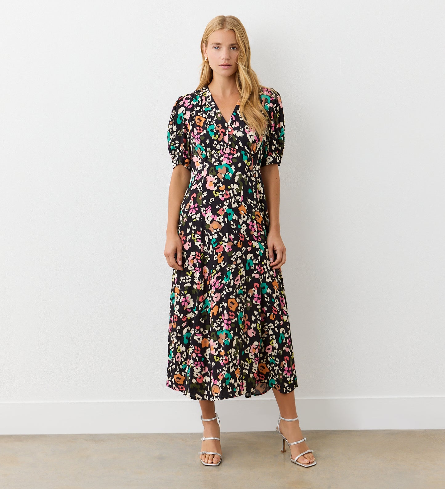 Colette Leopard Crepe Midi Tea Dress