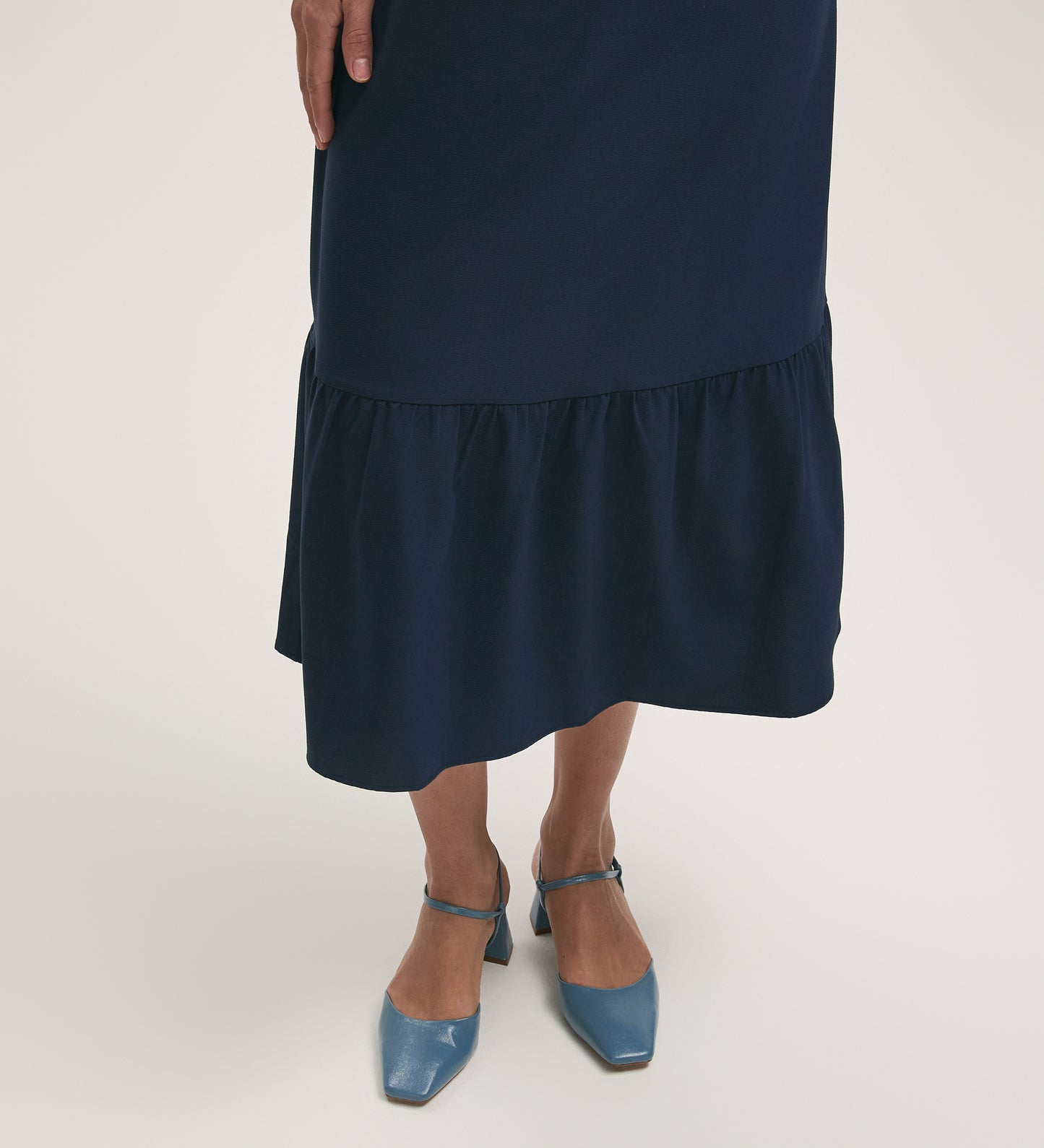 Riley Navy Tiered Crepe Midi Skirt