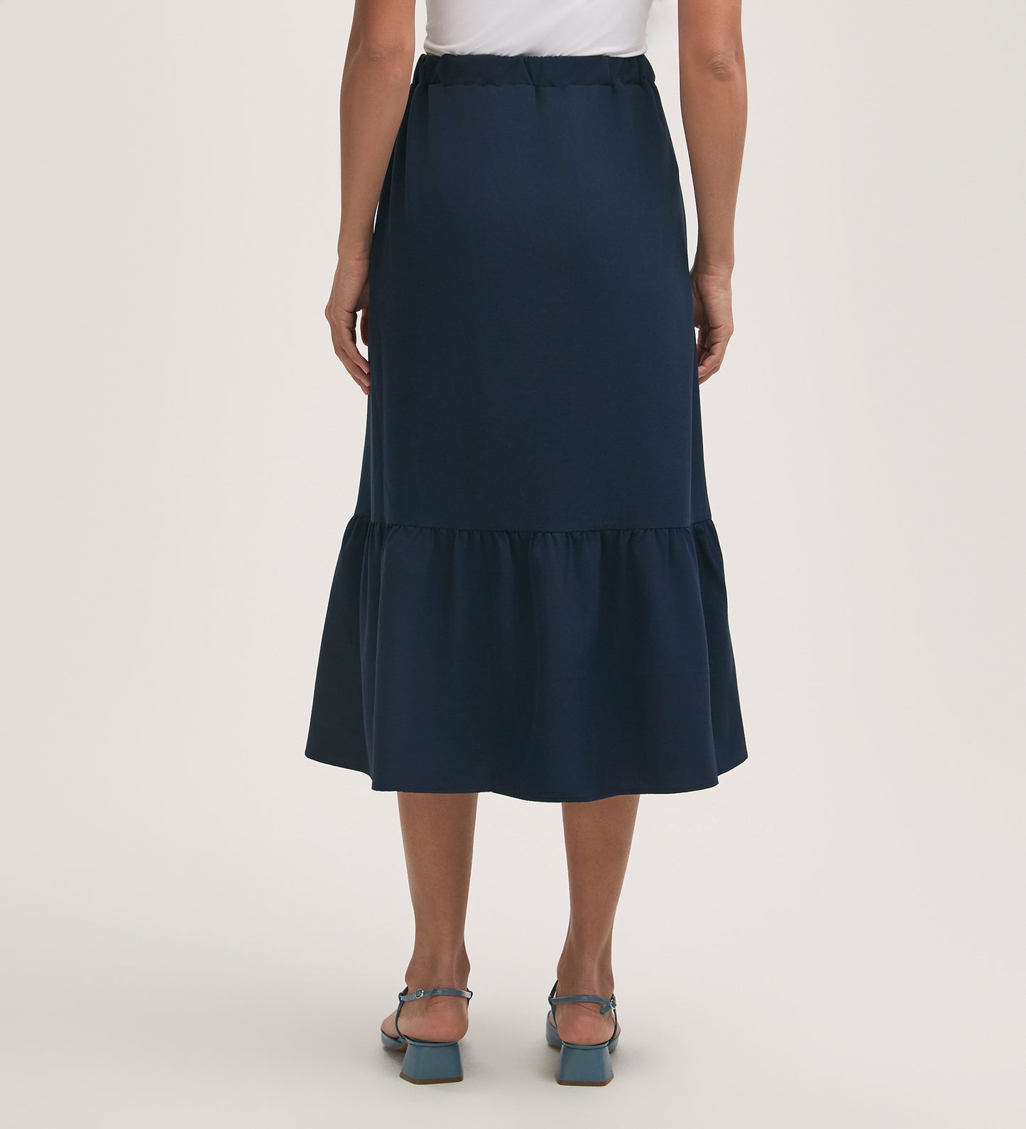 Riley Navy Tiered Crepe Midi Skirt