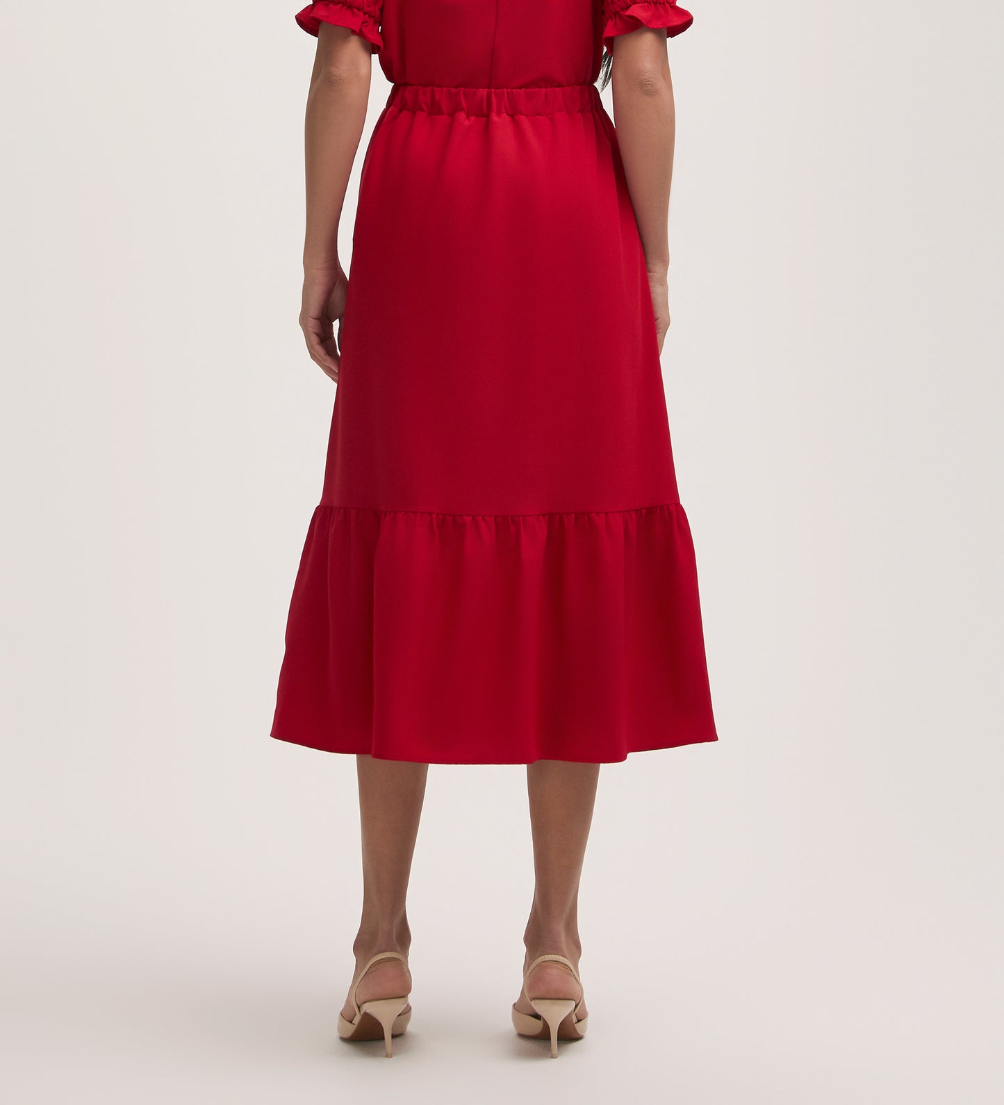 Riley Red Crepe Tiered Midi Skirt