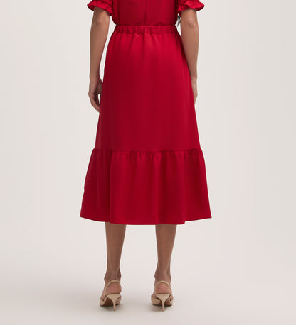 Riley Red Crepe Tiered Midi Skirt