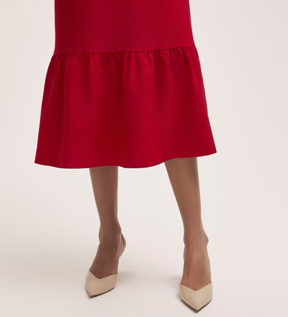 Riley Red Crepe Tiered Midi Skirt