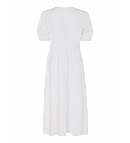 Florence White Embroidered Floral Linen Rich Dress