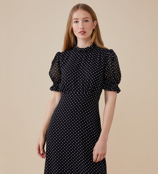 Camille Midi Black Spot Dress