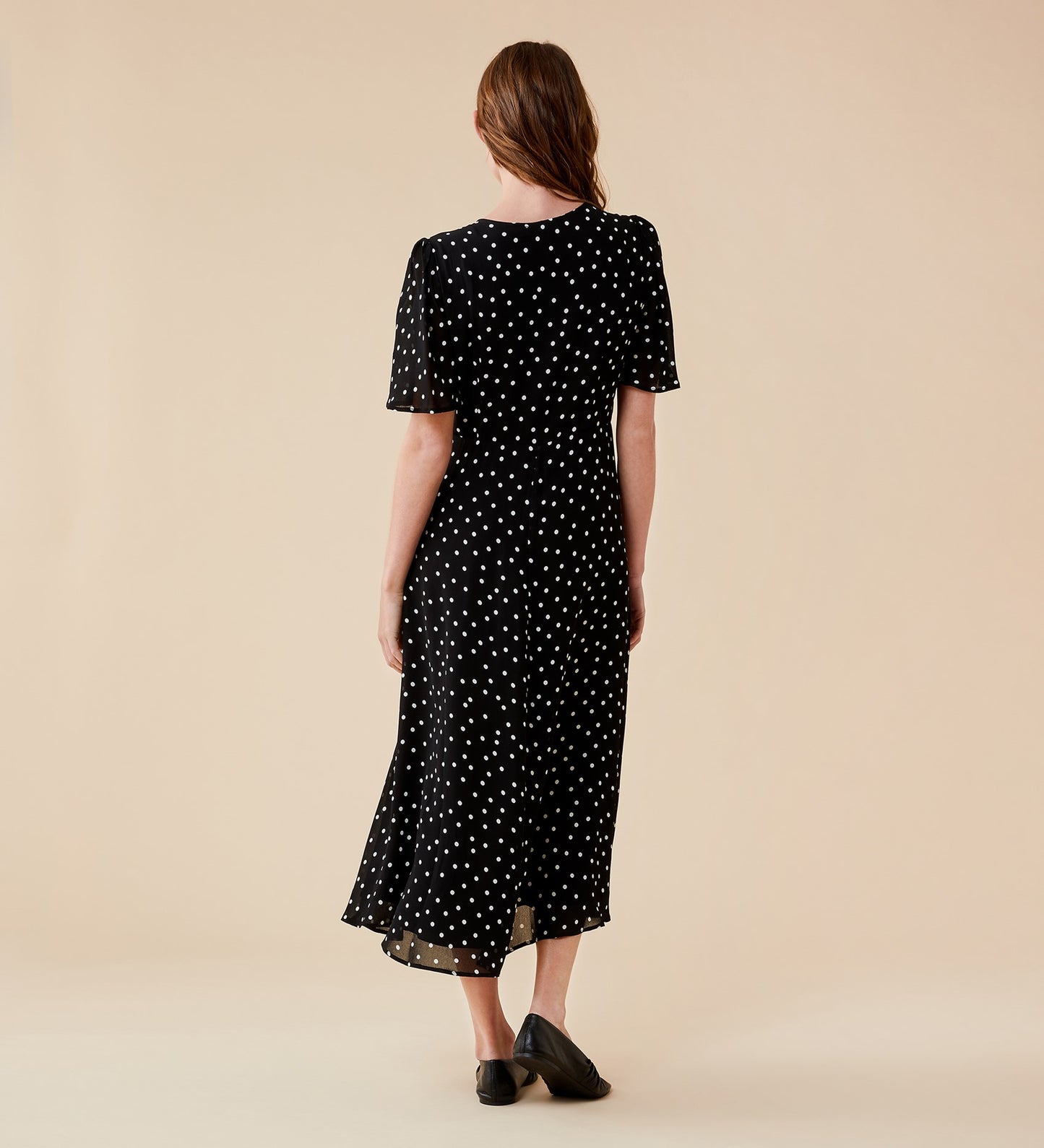 Carolina Black Polka Dot Chiffon Midi Dress