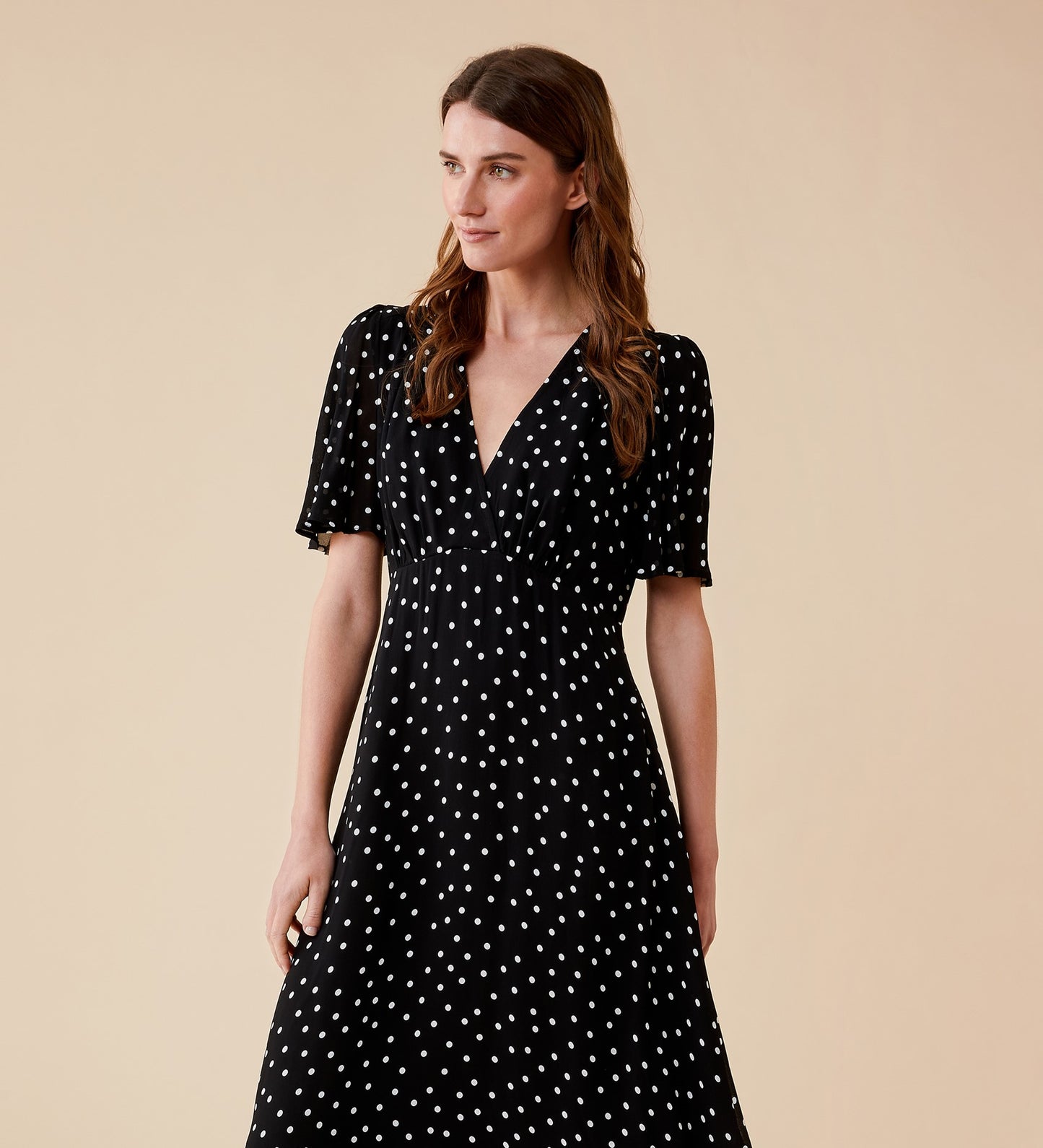 Carolina Black Polka Dot Chiffon Midi Dress