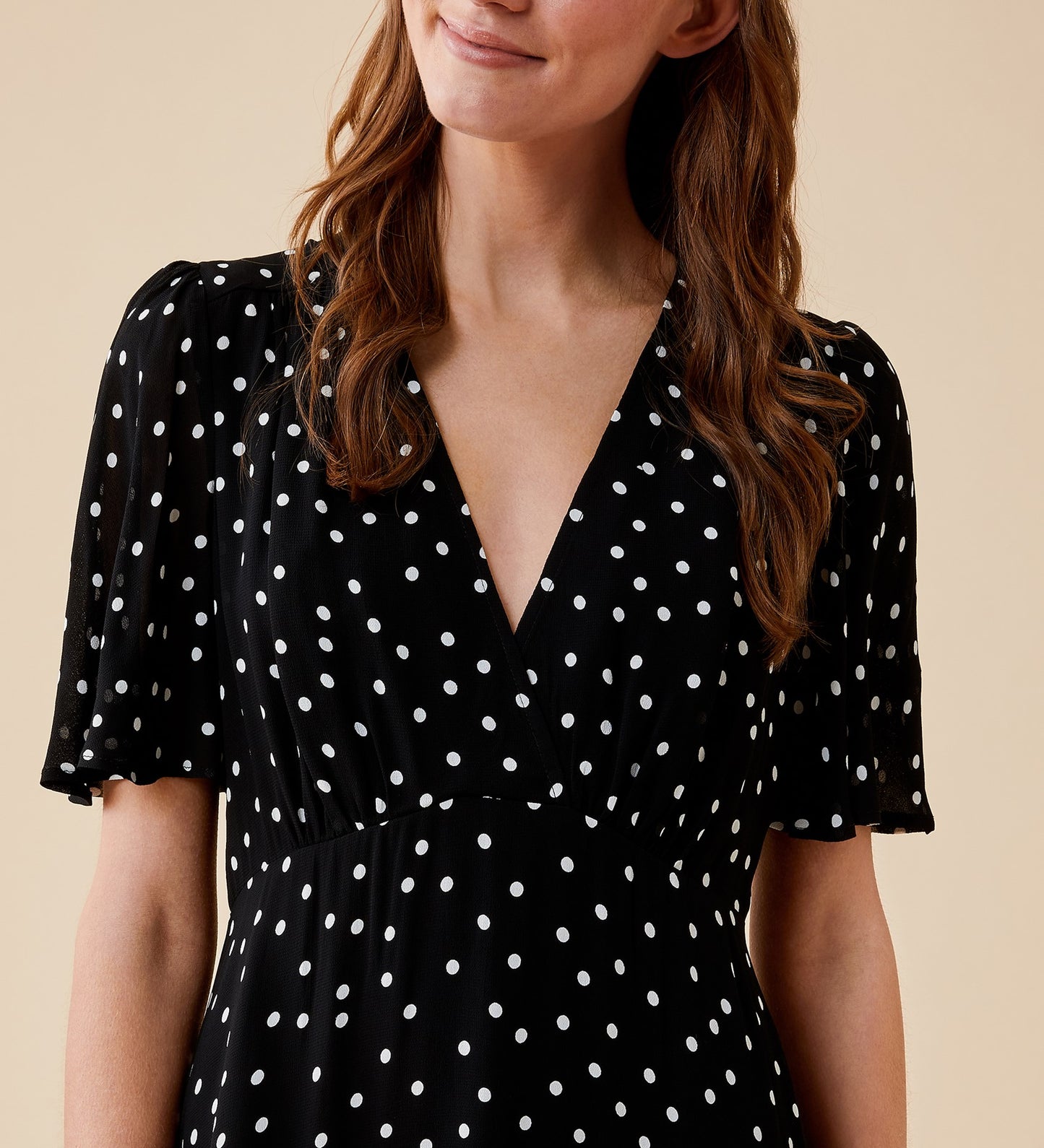 Carolina Black Spot Chiffon Midi Dress