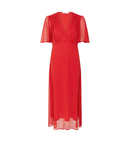 Carolina Red Polka Dot Chiffon Midi Dress