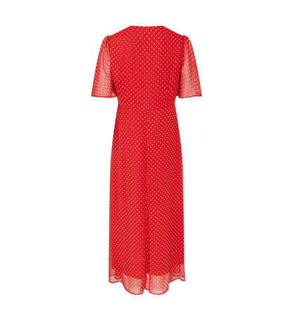 Carolina Red Polka Dot Chiffon Midi Dress