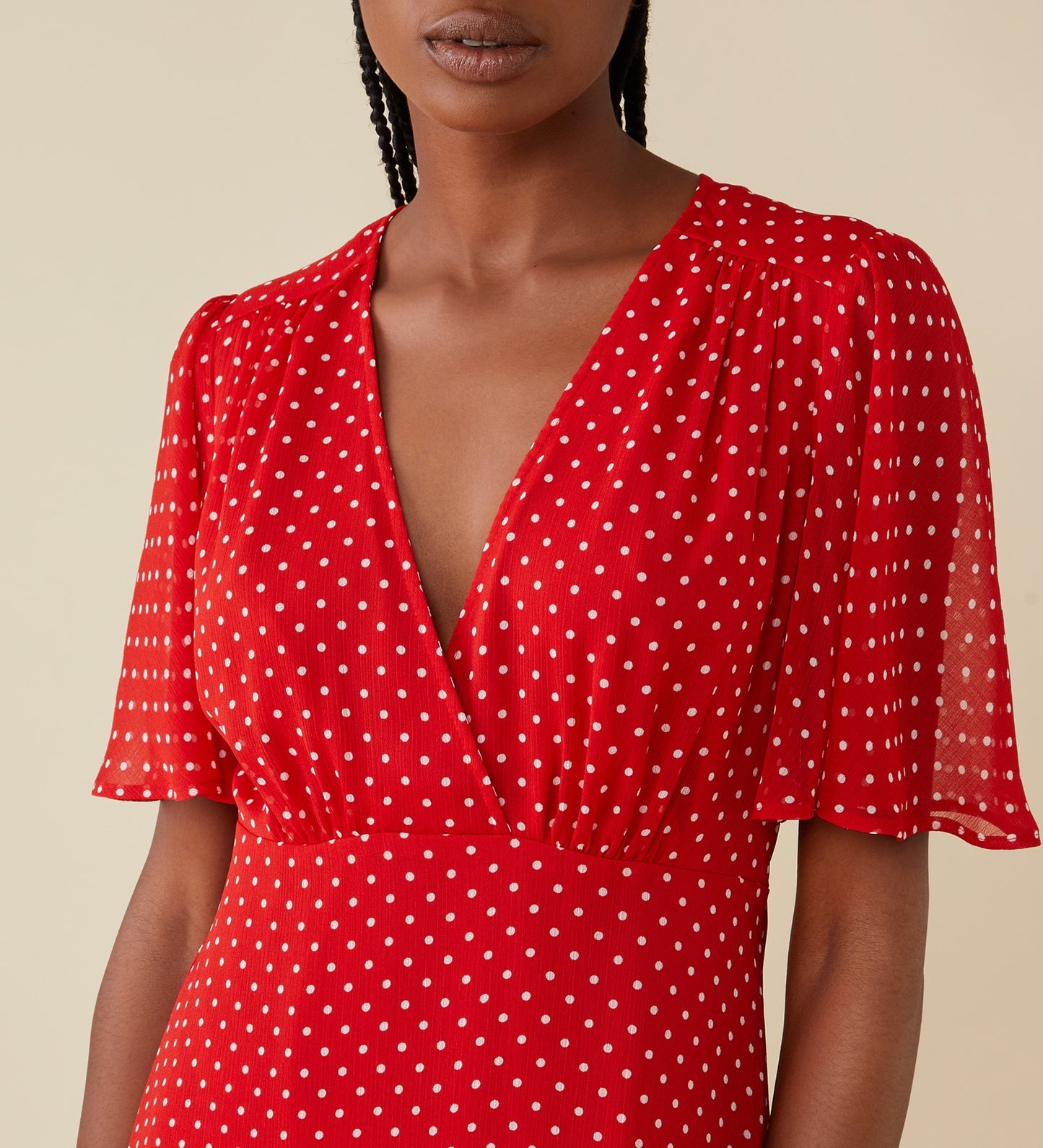 Carolina Red Polka Dot Chiffon Midi Dress