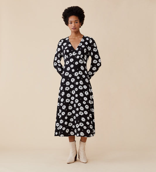 Penny Midi Black Daisy Dress