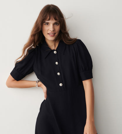 Jaela Navy Crepe Midi Shirt Dress