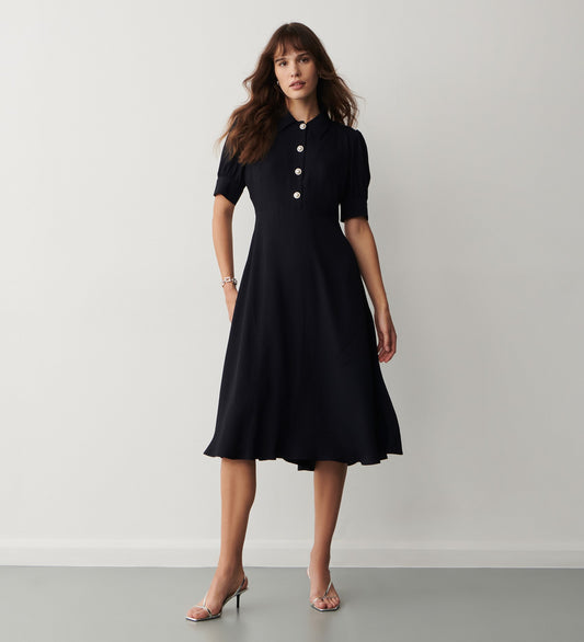 Jaela Navy Crepe Midi Shirt Dress