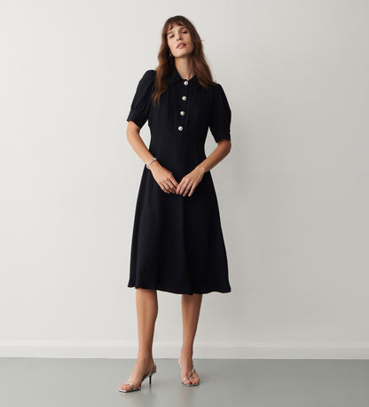 Jaela Navy Crepe Midi Shirt Dress