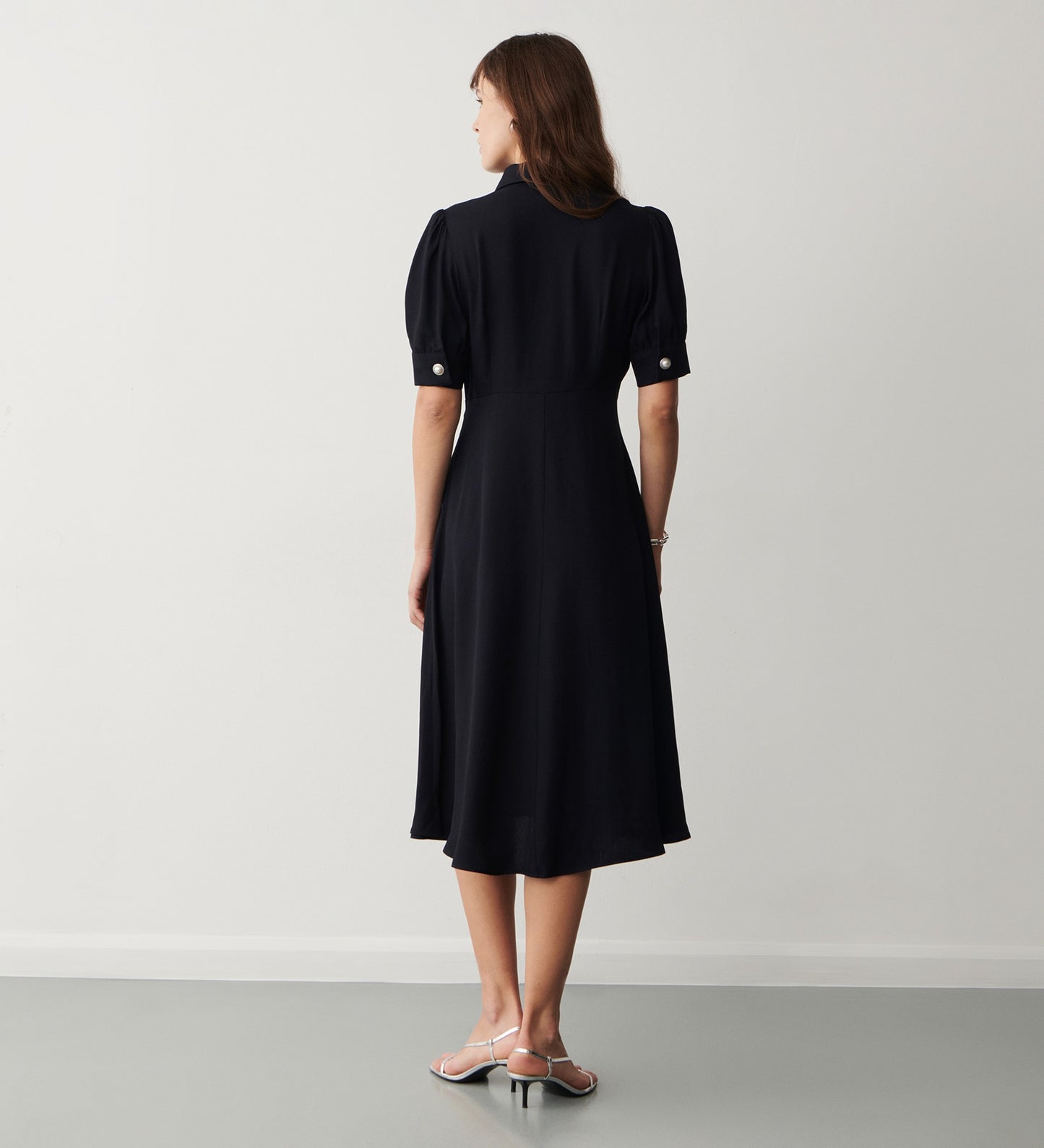 Jaela Navy Crepe Midi Shirt Dress