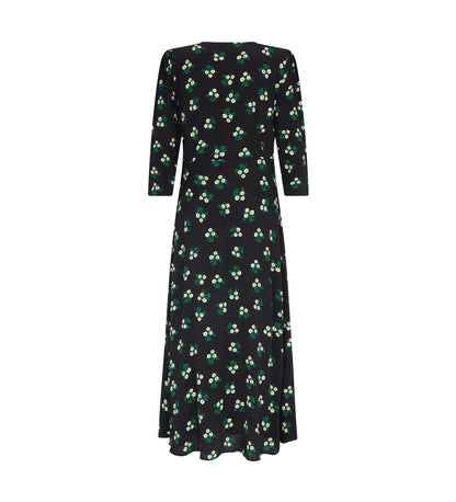 Cindy Midi Crepe Black Daisies Dress