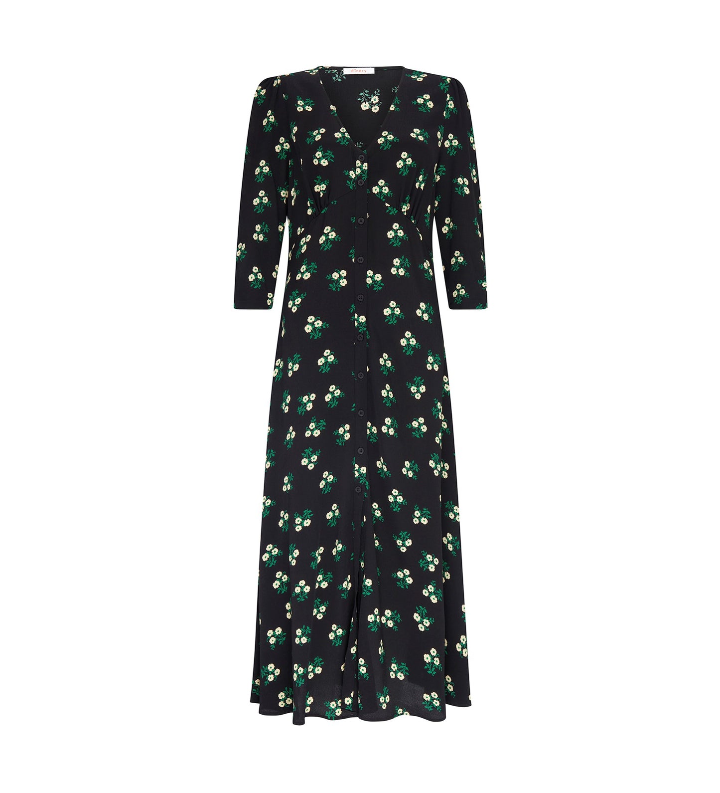 Cindy Midi Crepe Black Daisies Dress