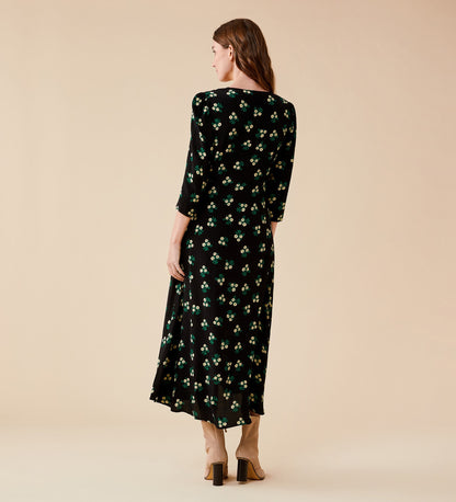 Cindy Midi Crepe Black Daisies Dress