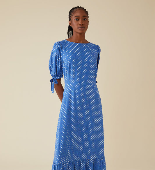 Ruby Midi Viscose Blue Spot Dress