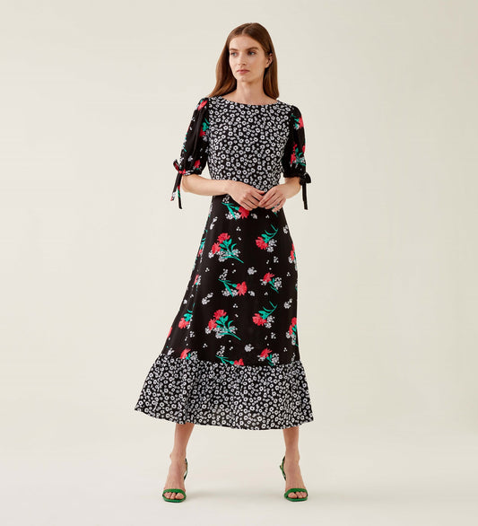 Ruby Black Blossom Midi Dress