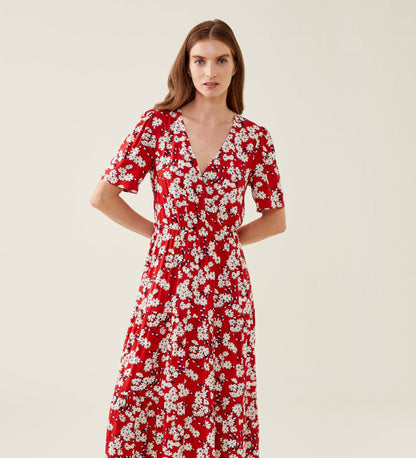 Amara Red Daisy Midi Dress LENZING™ ECOVERO™