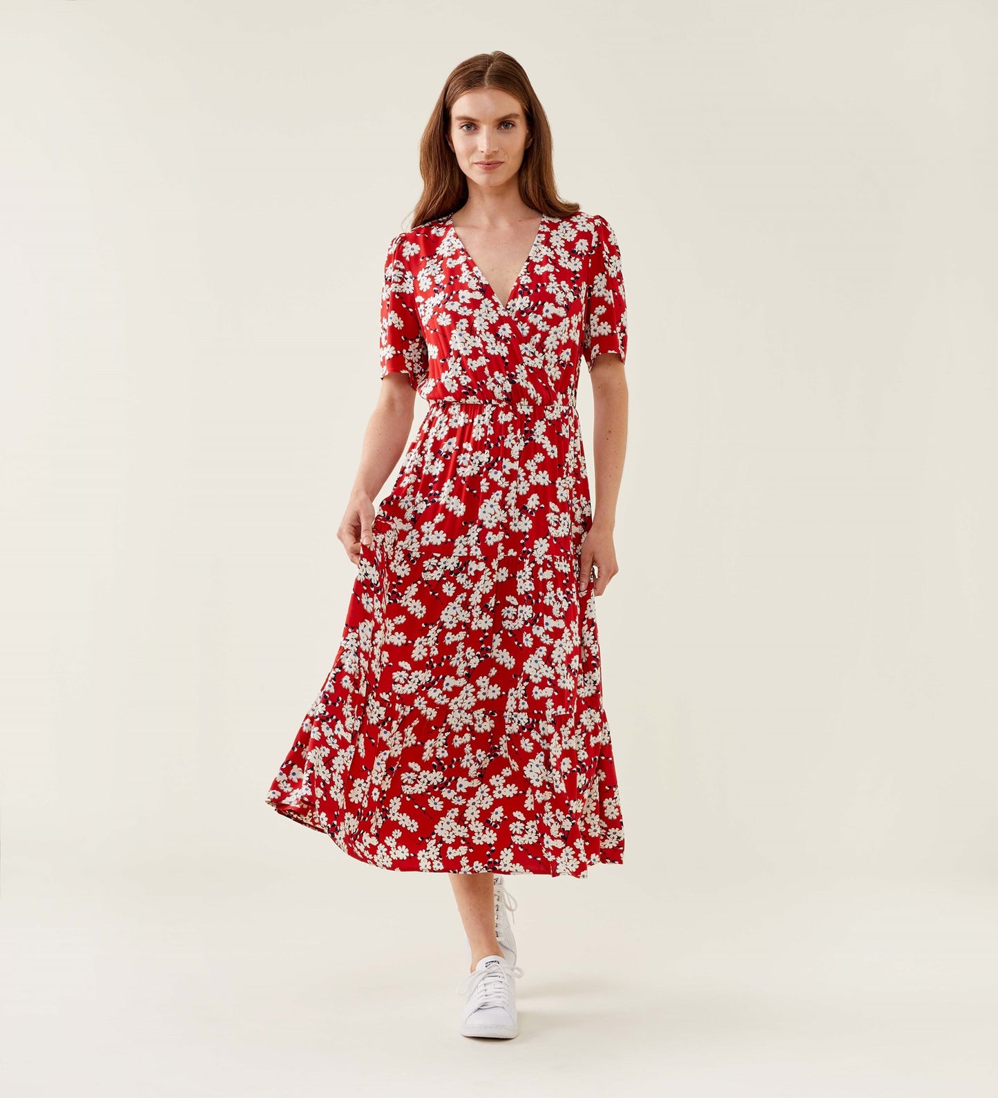 Amara Red Daisy Midi Dress LENZING™ ECOVERO™