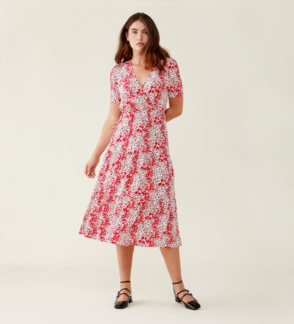 Amara Red Floral Midi Dress LENZING™ ECOVERO™