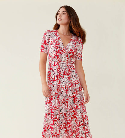 Amara Red Floral Midi Dress LENZING™ ECOVERO™