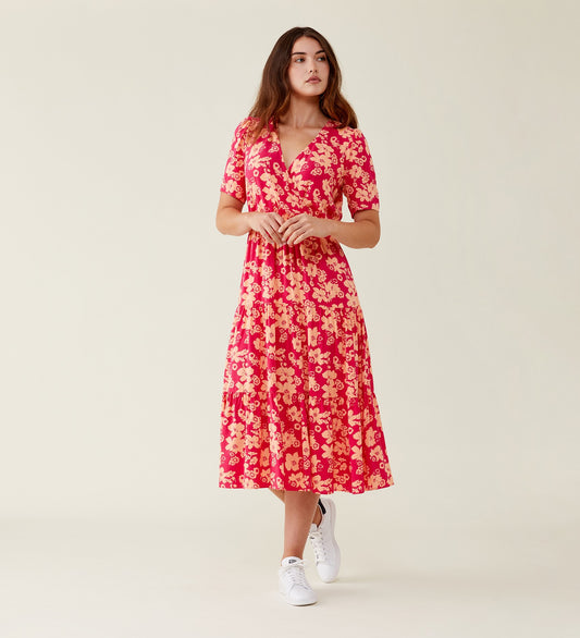 Amara Pink Blooms Midi Dress LENZING™ ECOVERO™