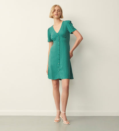 Mala Green Polka Dot Knee Length Dress                                     LENZING™ ECOVERO™