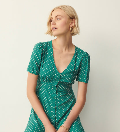 Mala Green Polka Dot Knee Length Dress                                     LENZING™ ECOVERO™