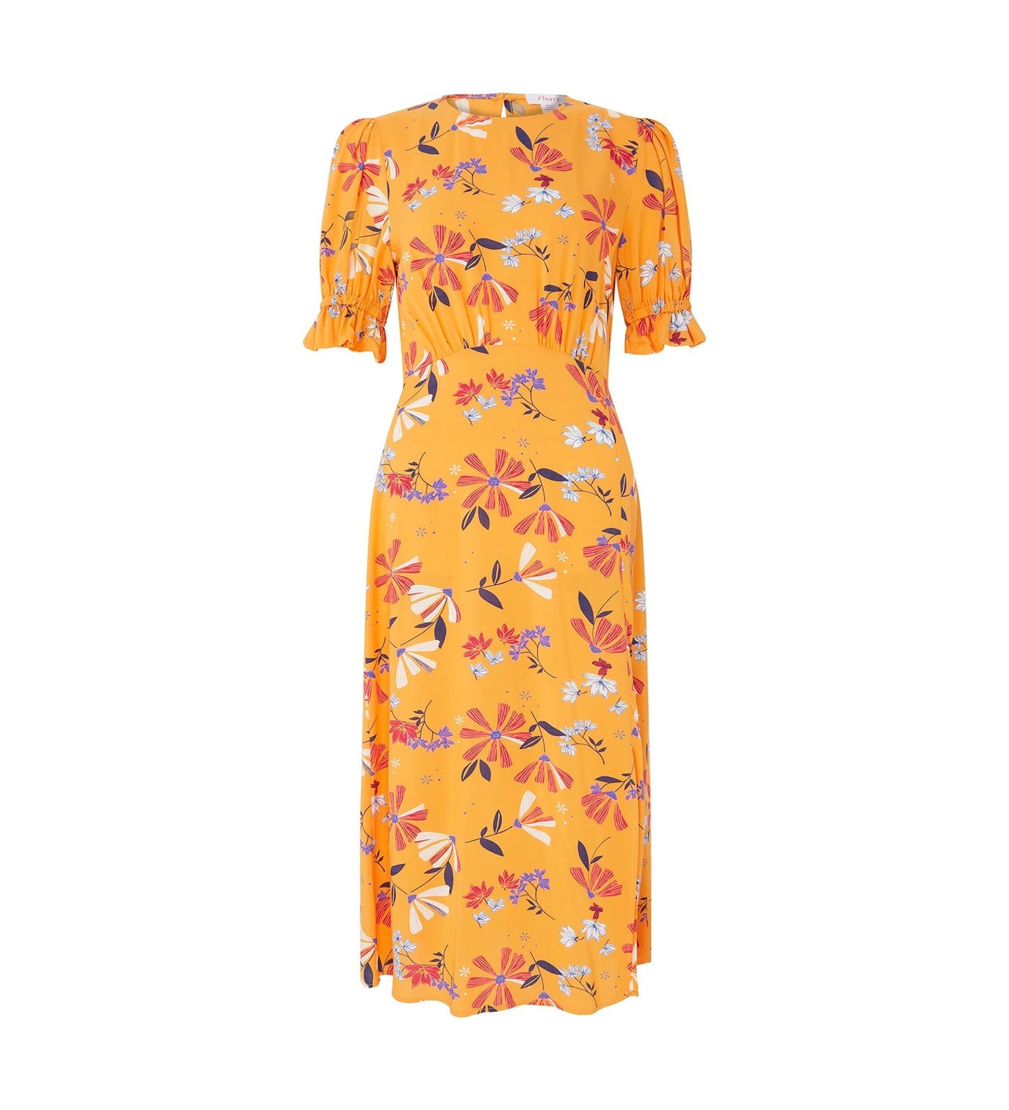 Jaylen Orange Floral Midi Dress                     LENZING™ ECOVERO™