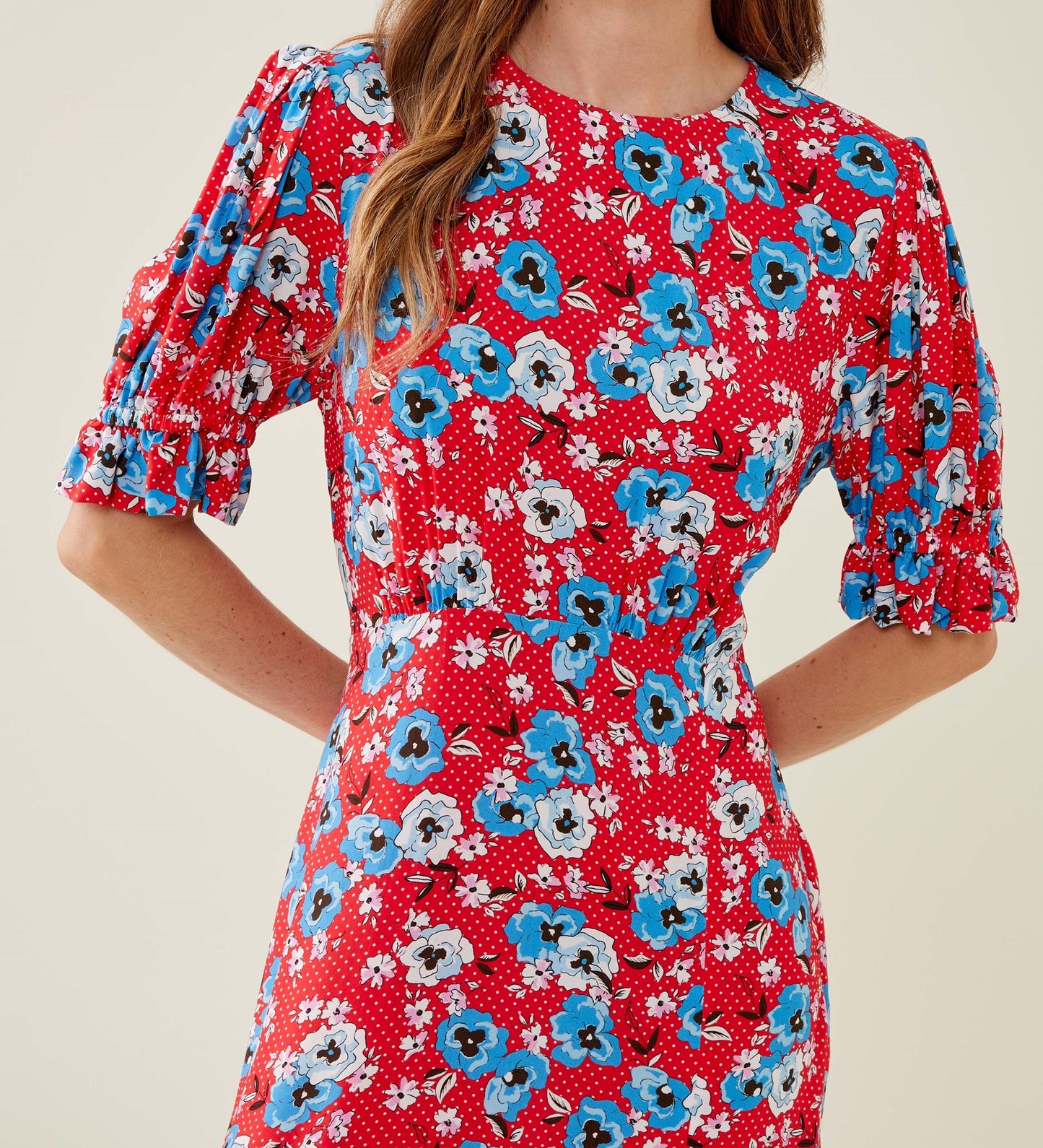 Jaylen Red Pansy Midi Dress                     LENZING™ ECOVERO™