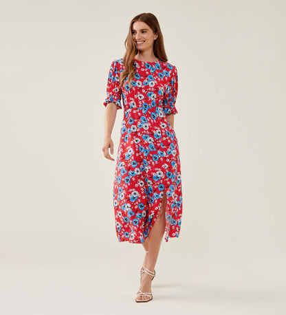 Jaylen Red Pansy Midi Dress                     LENZING™ ECOVERO™