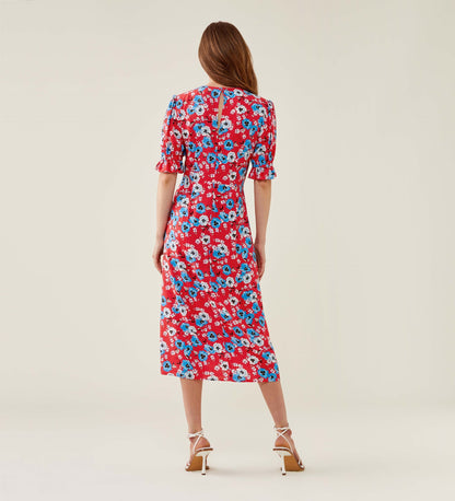 Jaylen Red Pansy Midi Dress                     LENZING™ ECOVERO™